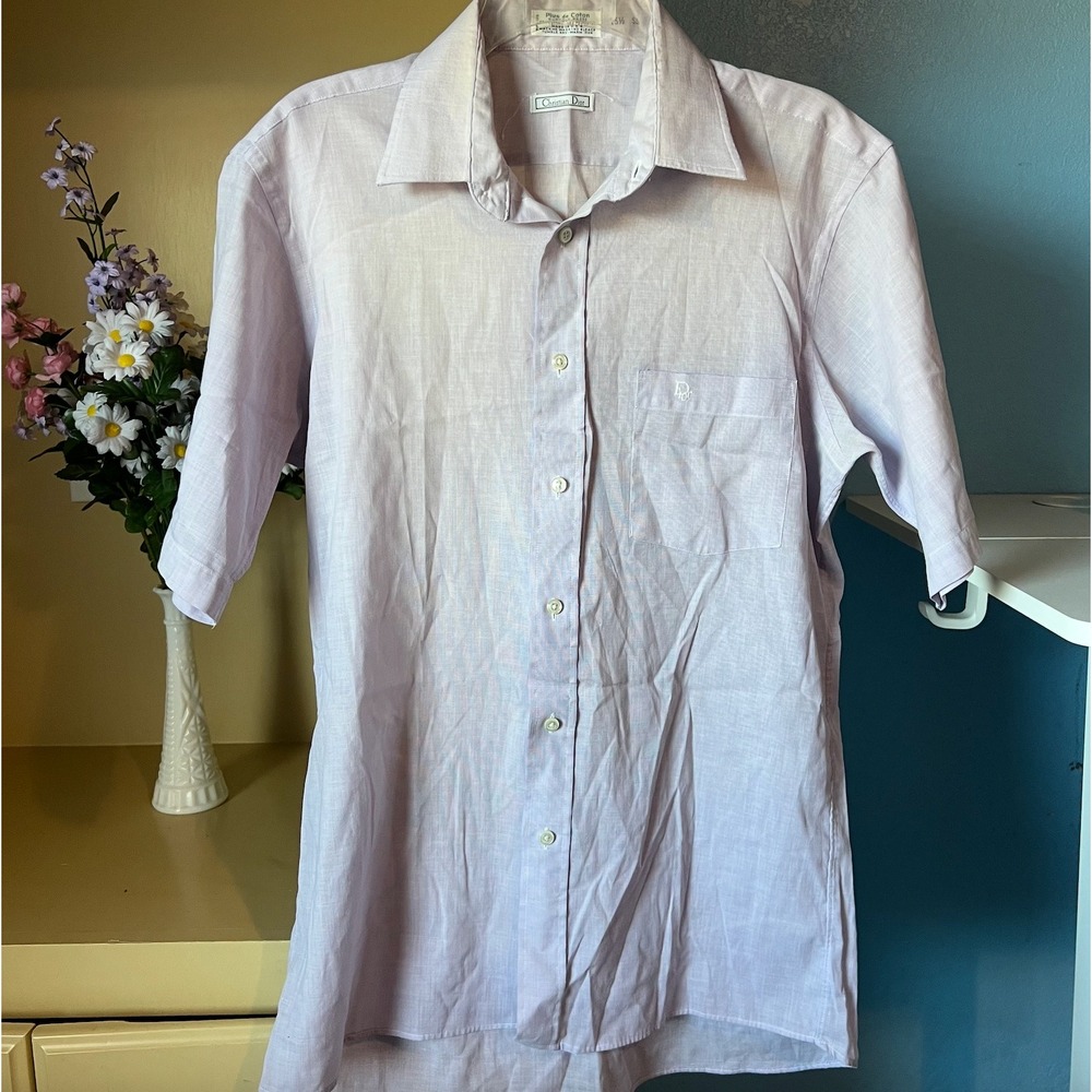 VTG Christian Dior Button Up Mens L Lavender Embroidered Quiet Luxury Preppy 90s